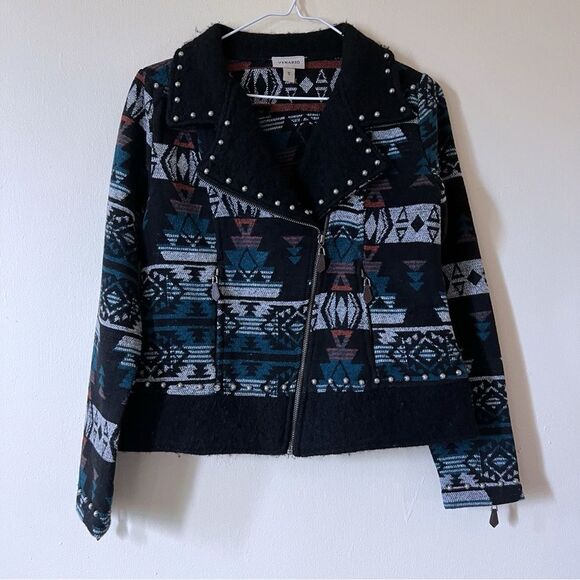 Venario Wool Blend Aztec Southwestern Print Moto Style Jacket Size Small S